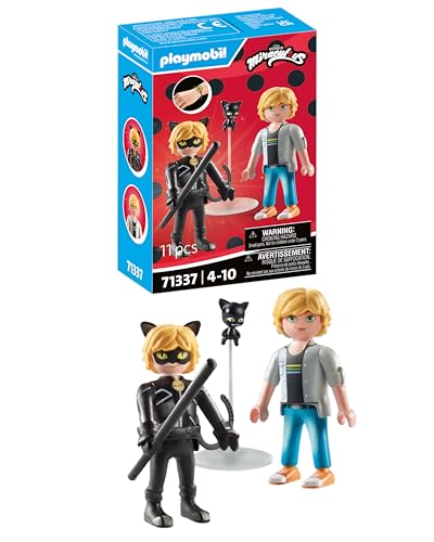 PLAYMOBIL Miraculous 71337 Miraculous: Adrien & Cat Noir, heldenhaftes Abenteuer, inklusive Kwami Plagg und vielfältigem Zubehör, Abenteuer mit Ladybug, detailreiches Spielzeug für Kinder ab 4 Jahren von PLAYMOBIL