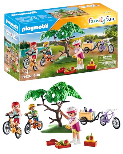 PLAYMOBIL Family Fun 71426 Mountainbike-Tour, Camping, spaßiger Fahrradausflug mit der Familie, mit DREI Fahrrädern, Helmen und einem Rucksack voller Proviant, Spielzeug für Kinder ab 4 Jahren von PLAYMOBIL