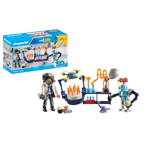 PLAYMOBIL myLife 71450 Forscher mit Robotern, Wissenschaftsparty im Labor, inklusive Drohne, Roboter und innovativem Zubehör, nachhaltiges Spielzeug für Kinder ab 4 Jahren von PLAYMOBIL