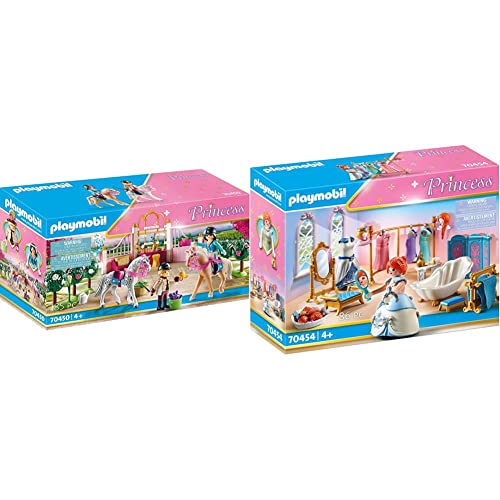 PLAYMOBIL Princess 70450 Reitunterricht im Pferdestall, Ab 4 Jahren & Princess 70454 Ankleidezimmer mit Badewanne, Ab 4 Jahren von PLAYMOBIL