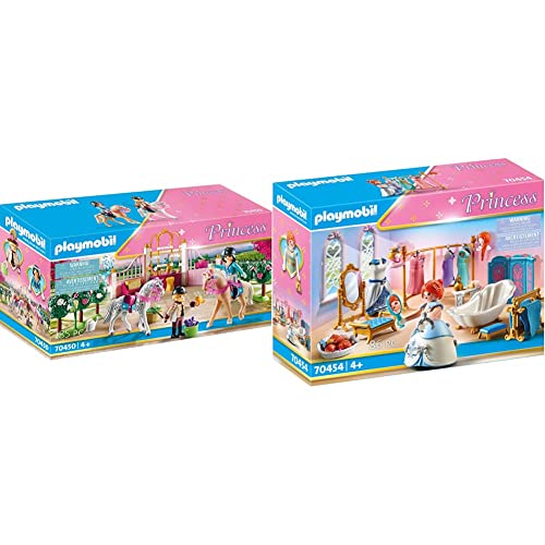 PLAYMOBIL Princess 70450 Reitunterricht im Pferdestall, Ab 4 Jahren & Princess 70454 Ankleidezimmer mit Badewanne, Ab 4 Jahren von PLAYMOBIL