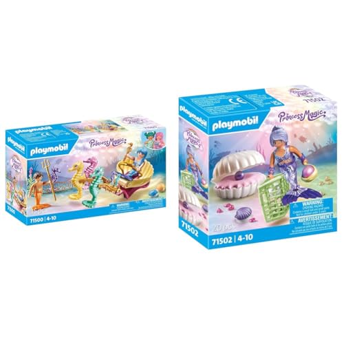 PLAYMOBIL Princess Magic 71500 Meeresbewohner mit Seepferdchenkutsche & Princess Magic 71502 Meerjungfrau mit Perlmuschel von PLAYMOBIL