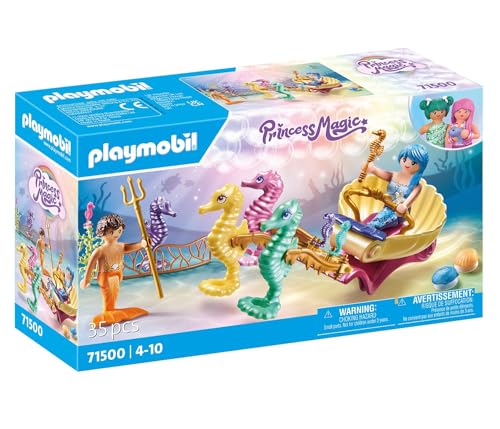 PLAYMOBIL Princess Magic 71500 Meeresbewohner mit Seepferdchenkutsche, inklusive Sieben Seepferdchen und Dekomuscheln zum Befestigen, detailreiches Spielzeug für Kinder ab 4 Jahren von PLAYMOBIL