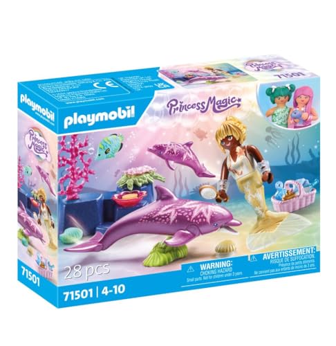 PLAYMOBIL Princess Magic 71501 Meerjungfrau mit Delfinen, liebevolle Pflege der Delfinmama und ihres Babys, mit vielseitigem Zubehör, detailreiches Spielzeug für Kinder ab 4 Jahren von PLAYMOBIL