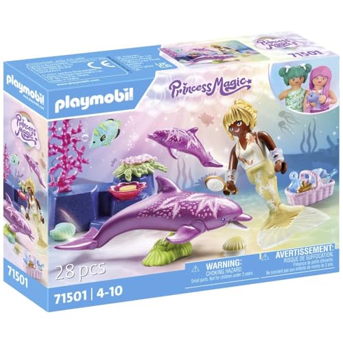 PLAYMOBIL Princess Magic 71501 Meerjungfrau mit Delfinen, liebevolle Pflege der Delfinmama und ihres Babys, mit vielseitigem Zubehör, detailreiches Spielzeug für Kinder ab 4 Jahren von PLAYMOBIL