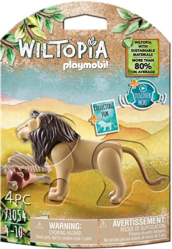 PLAYMOBIL WILTOPIA 71054 Löwe aus nachhaltigem Material inklusive vielen Zubehör und Tier-Sammelkarte mit QR-Code und spannenden Audio-Content, ab 4 Jahren, Multi von PLAYMOBIL