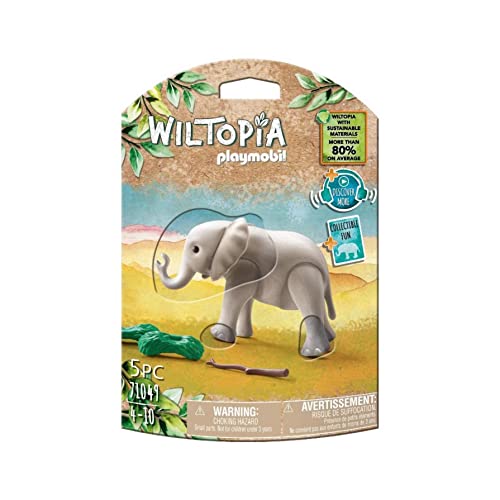 PLAYMOBIL WILTOPIA 71049 Junger Elefant inklusive vielen Zubehör und Tier-Sammelkarte mit QR-Code, ab 4 Jahren, von PLAYMOBIL
