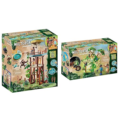 PLAYMOBIL Wiltopia 71008 Forschungsturm mit Kompass und Spielzeugtieren, Nachhaltiges Spielzeug für Kinder ab 4 Jahren & Wiltopia 71009 Nachtlicht Regenwald mit Spielzeugtieren, Licht und Sound von PLAYMOBIL