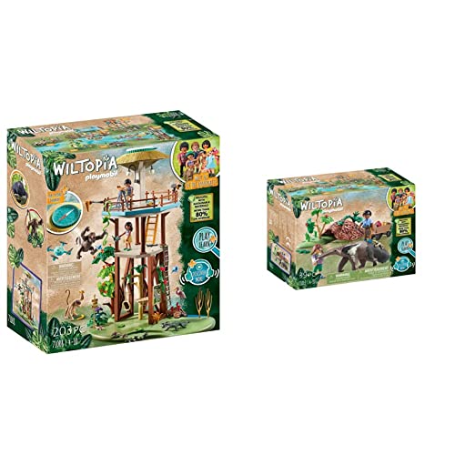 PLAYMOBIL Wiltopia 71008 Forschungsturm mit Kompass & Wiltopia 71012 Ameisenbärpflege, mit heraus bewegbarer Zunge des großem Ameisenbären und beweglichem Kopf und Schwanz von PLAYMOBIL