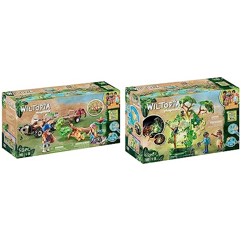 PLAYMOBIL Wiltopia 71011 Tierrettungs-Quad mit Spielzeugtier, Nachhaltiges Spielzeug für Kinder ab 4 Jahren & Wiltopia 71009 Nachtlicht Regenwald mit Spielzeugtieren, Licht und Sound von PLAYMOBIL