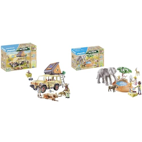 PLAYMOBIL Wiltopia 71293 Mit dem Geländewagen bei den Löwen & Wiltopia 71294 Spritztour zum Wasserloch, aufregendes Safari-Erlebnis von PLAYMOBIL