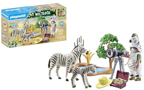 PLAYMOBIL Wiltopia 71295 Unterwegs mit der Tierfotografin, mit dem Fotoapparat auf unvergesslicher Reise durch die Wildnis, Erfroschung der Zebras, Spielzeug für Kinder ab 4 Jahren von PLAYMOBIL
