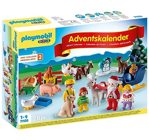 PLAYMOBIL1.2.3 Adventskalender 71135 Weihnacht auf dem Bauernhof, Adventszeit voller Überraschungen, Lernspielzeug für Kleinkinder, Spielzeug für Kinder ab 12 Monaten von PLAYMOBIL