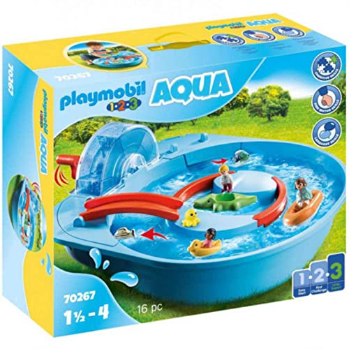 PLAYMOBIL 1.2.3 70267 Fröhliche Wasserbahn mit Kurbel für den Wasserstrudel, Brücke und verstecktem Wasserkanal, ab 1,5 Jahren von PLAYMOBIL