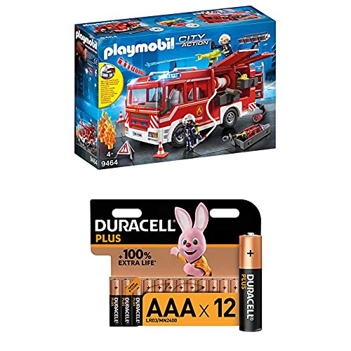 Playmobil City Action 9464 Feuerwehr-Rüstfahrzeug mit Licht und Sound, Ab 5 Jahren + Duracell Plus AAA Alkaline-Batterien, 12er Pack von PLAYMOBIL