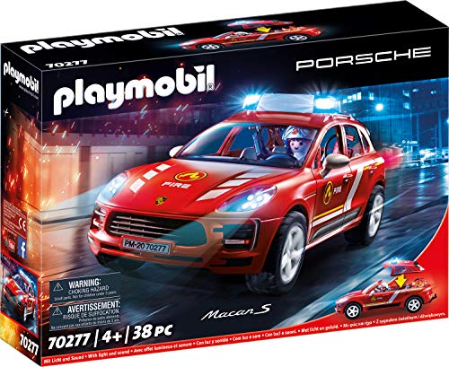 PLAYMOBIL Porsche 70277 Porsche Macan S Feuerwehr mit Licht- und Soundeffekten, Ab 4 Jahren von PLAYMOBIL