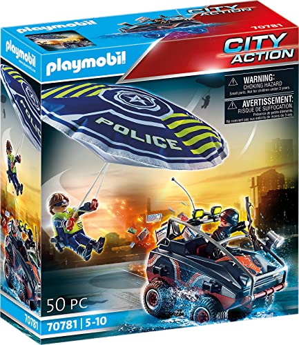 PLAYMOBIL City Action 70781 Polizei-Fallschirm: Verfolgung des Amphibien-Fahrzeugs, Schwimmfähig, Spielzeug für Kinder ab 5 Jahren von PLAYMOBIL