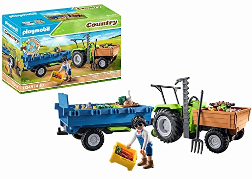 PLAYMOBIL Country 71249 Traktor mit Hänger inkl. Transportboxen, Grüner Trecker für den Bio-Bauernhof, Nachhaltiges Spielzeug für Kinder ab 4 Jahren von PLAYMOBIL