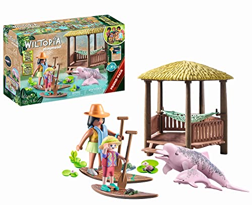 PLAYMOBIL Wiltopia 71143 Paddeltour mit den Flussdelfinen, Inkl. Strandhütte mit Hängematte, Wildlife Expedition für die kleinen Hobbyforscher, Nachhaltiges Spielzeug für Kinder ab 4 Jahren von PLAYMOBIL