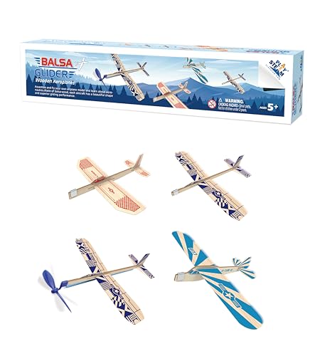 PLAYSTEM Balsa-Holz-Flugzeugset - 4er-Pack Modellgleiter & Gummibandbetriebene Flugzeuge | Outdoor-Spielzeug für Kinder | STEM-Lernflugzeuge | Einfache Montage, kein Kleber benötigt von PLAYSTEM