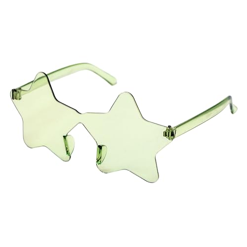 PLAYZOCO Sonnenbrille in Sternform, rahmenlose Sonnenbrille, Sternbrille, Kostümbrille, Partybrille, Junggesellenabschied, Karnevalsbrille, Unisex, Hellgrün von PLAYZOCO