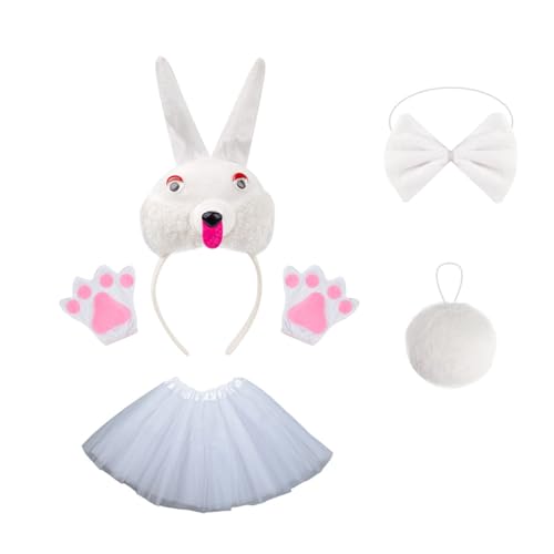 1/3/4/5 Hasen-Kostüm-Set, Ohren, Stirnband, Schwanz, Fliege, Handschuhe, Tutus, Tier, Cosplay, Kostüm für Halloween, Weihnachtsfeier 1/3/4/5 Hasen-Kostüm-Set, Ohren, Stirnband, Schwanz, Fliege, Handschuhe, Tutus, Tier, Cosplay, Kostüm für Halloween, Weihnachtsfeier von PLCPDM