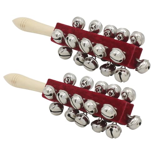 2 x Musik-Percussion-Glocken, Holzgriff, Schlittenglocken, 21 Percussion-Instrumente, Stab-Shaker, Weihnachtsschlitten mit Holzgriff 2 x Musik-Percussion-Glocken, Holzgriff, Schlittenglocken, 21 Percussion-Instrumente, Stab-Shaker, Weihnachtsschlitten mit Holzgriff von PLCPDM