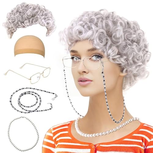 Cosplay-Kostüm-Set für Kinder, 100 Tage der Schule, Kostümzubehör, Kunstperlen, Halskette, Brille, Perücke, Haarnetz Cosplay-Kostüm-Set für Kinder, 100 Tage der Schule, Kostümzubehör, Kunstperlen, Halskette, Brille, Perücke, Haarnetz von PLCPDM