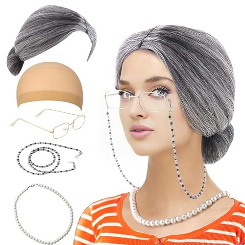 Cosplay-Kostüm-Set für Kinder, 100 Tage der Schule, Kostümzubehör, Kunstperlen, Halskette, Brille, Perücke, Haarnetz Cosplay-Kostüm-Set für Kinder, 100 Tage der Schule, Kostümzubehör, Kunstperlen, Halskette, Brille, Perücke, Haarnetz von PLCPDM