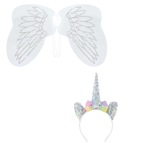 Einhorn-Kostüm-Set, Einhorn-Flügel mit Kopfbedeckung, Halloween, Feen, Flügel, Einhörner, Stirnband, Prinzessinnenflügel, für Mottoparty Einhorn-Kostüm-Set, Einhorn-Flügel mit Kopfbedeckung, Halloween, Feen, Flügel, Einhörner, Stirnband, Prinzessinnenflügel, für Mottoparty von PLCPDM