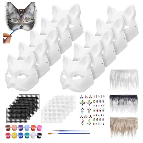 Füchse Katzen Maske Therianer Maskieren Kits Mit Pelzen Aufkleber Und Augennetz Therianer Maskieren Rohlinge Basis Um Kostümmaske Zu Malen von PLCPDM