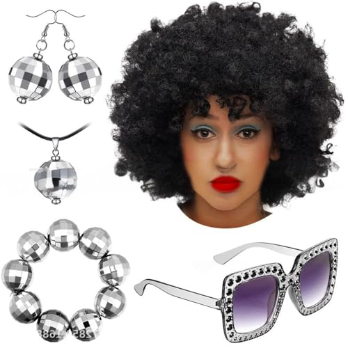 PLCPDM 1960er 1970er 80er Jahre Diskothekenzubehör Damen Faschingskostüm Discos Set Ohrringe Sonnenbrille Pailletten Caps Beinstulpen von PLCPDM