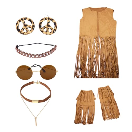 PLCPDM 1960er Jahre 1970er Jahre Outfits Frauen Hippie Kostüm Kleidung Set Frau 1970er Jahre Cowgirl Kostüm Fringe Hippie Weste Top Sonnenbrille Ohrring PLCPDM 1960er Jahre 1970er Jahre Outfits Frauen Hippie Kostüm Kleidung Set Frau 1970er Jahre Cowgirl Kostüm Fringe Hippie Weste Top Sonnenbrille Ohrring von PLCPDM