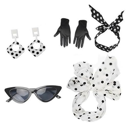 PLCPDM 5pcs Rockabilly Kostümzubehör 1950er Kostüm Schal Stirnband Katzen Augenbrillen Handschuhe 1950er Kleidung Für Themenparty PLCPDM 5pcs Rockabilly Kostümzubehör 1950er Kostüm Schal Stirnband Katzen Augenbrillen Handschuhe 1950er Kleidung Für Themenparty von PLCPDM