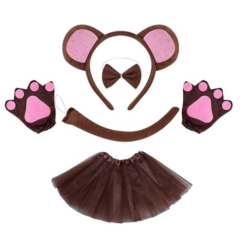 PLCPDM Affenkostüm Set Enthält Monkey Tail Stirnband Bowtie Glove Rock Halloween Monkey Dress Up Outfit Für Kid Cosplay von PLCPDM