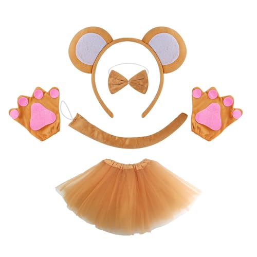 PLCPDM Affenkostüm Set Enthält Monkey Tail Stirnband Bowtie Glove Rock Halloween Monkey Dress Up Outfit Für Kid Cosplay von PLCPDM