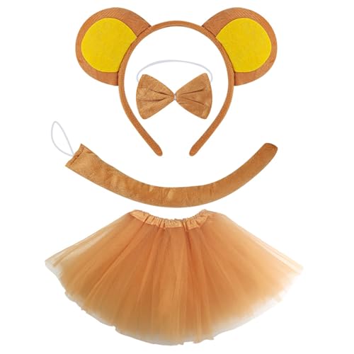 PLCPDM Affenkostüm Set Enthält Monkey Tail Stirnband Bowtie Glove Rock Halloween Monkey Dress Up Outfit Für Kid Cosplay von PLCPDM