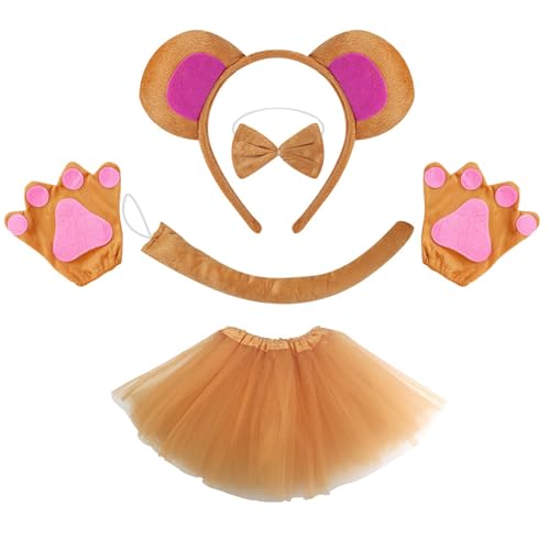 PLCPDM Affenkostüm Set Enthält Monkey Tail Stirnband Bowtie Glove Rock Halloween Monkey Dress Up Outfit Für Kid Cosplay von PLCPDM