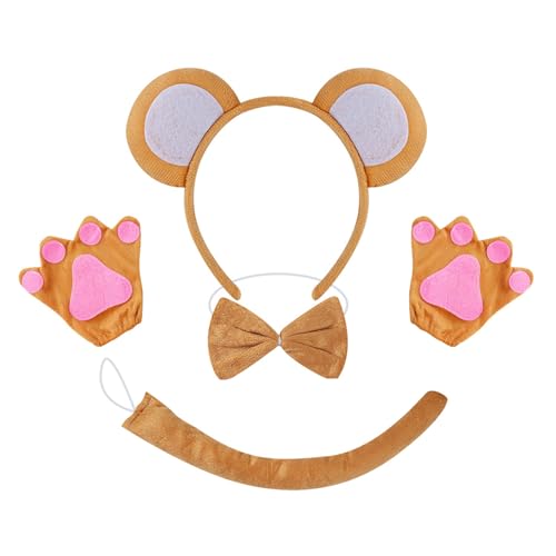 PLCPDM Affenkostüm Set Enthält Monkey Tail Stirnband Bowtie Glove Rock Halloween Monkey Dress Up Outfit Für Kid Cosplay von PLCPDM