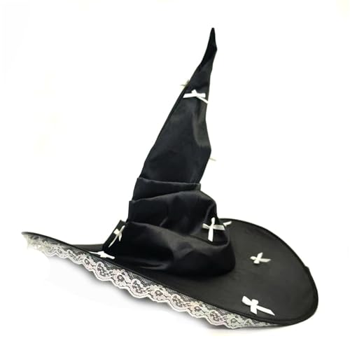 PLCPDM Biegbarer Punk-Hexenhut mit Spitzenbesatz und Schleifen-Dekor für Halloween-Kostüm, Rollenspiel, Kopfbedeckung, Kostüm, Hut für Damen PLCPDM Biegbarer Punk-Hexenhut mit Spitzenbesatz und Schleifen-Dekor für Halloween-Kostüm, Rollenspiel, Kopfbedeckung, Kostüm, Hut für Damen von PLCPDM