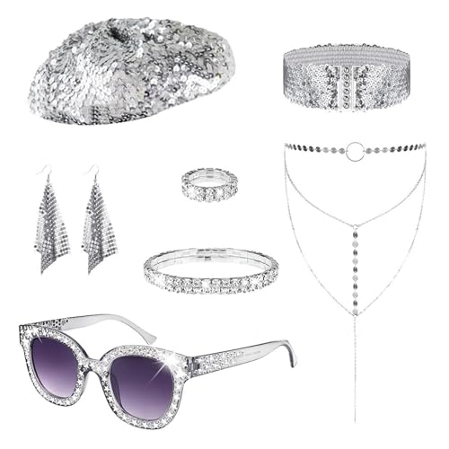 PLCPDM Discos Kostüm Outfits 1960er 1970er 80er Diskotheken Zubehör Caps Ohrringe Armbänder Sonnenbrillen Ringe für Halloween Party Rockstars Coole Outfits von PLCPDM