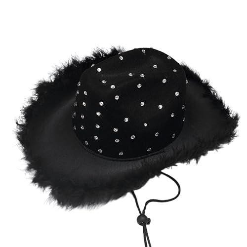 PLCPDM Fedora-Hut mit pelzigem Rand, Strass, für Junggesellinnenabschied, Karneval, Hut für Damen und Herren, Cosplay-Kostüm, Hutzubehör PLCPDM Fedora-Hut mit pelzigem Rand, Strass, für Junggesellinnenabschied, Karneval, Hut für Damen und Herren, Cosplay-Kostüm, Hutzubehör von PLCPDM
