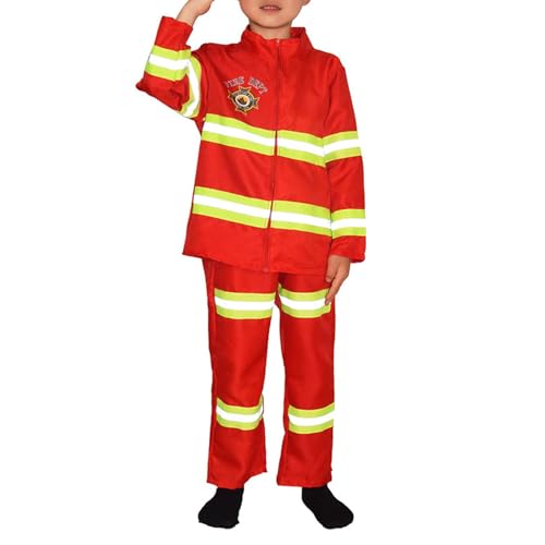 PLCPDM Feuerwehrmann-Kostüm-Set für Kinder, bestehend aus Mantel und Hose, für Kinder im Alter von 6–10 Jahren, Halloween-Feuerwehrmann-Kostüm, Outfits PLCPDM Feuerwehrmann-Kostüm-Set für Kinder, bestehend aus Mantel und Hose, für Kinder im Alter von 6–10 Jahren, Halloween-Feuerwehrmann-Kostüm, Outfits von PLCPDM