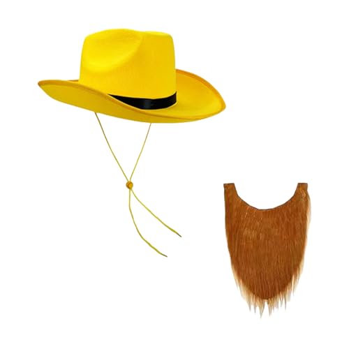 PLCPDM Gelbe Trim Western Mit Schnurrbartbärte Vintage Western Western Kostümhut Sonne Schild Für Männer Teen Cosplay PLCPDM Gelbe Trim Western Mit Schnurrbartbärte Vintage Western Western Kostümhut Sonne Schild Für Männer Teen Cosplay von PLCPDM