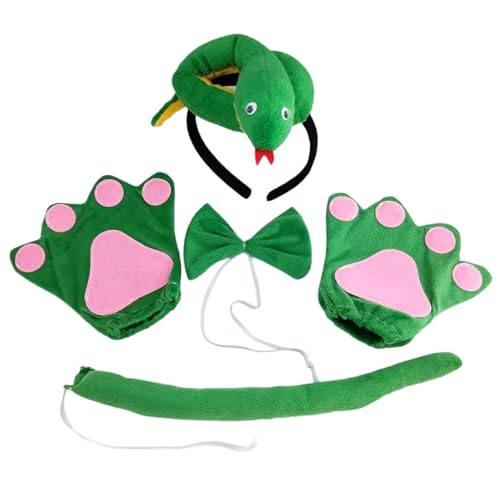 PLCPDM Halloween Snake Kostüm Set Halloween Snake Cosplay Kostüm Schlangen Haarband Schwanz Bowtie Und Handschuh Für Kinder Erwachsene von PLCPDM