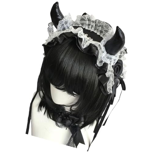 PLCPDM Halloween Teufelshorn Stirnband Spitze Haarband Kopfschmuck Zubehör für Frauen Musik Konzert und Halloween Cosplay Kostüm Haarschmuck von PLCPDM