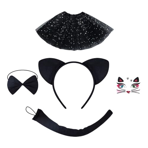 PLCPDM Katzen Kostüme Set Katzen Ohren Stirnband Schwanzkasten Tutus Gesichtsaufkleber Cosplay Kostüme Für Halloween Weihnachtsfeier PLCPDM Katzen Kostüme Set Katzen Ohren Stirnband Schwanzkasten Tutus Gesichtsaufkleber Cosplay Kostüme Für Halloween Weihnachtsfeier von PLCPDM
