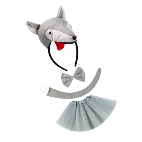 PLCPDM Kinder Wolfsrolle Spielen Outfit Wolf Tail Stirnband Bowtie Rock Wolf Tierkostümzubehör Für Kid Halloween Rollenspiel von PLCPDM