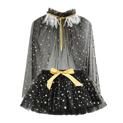 PLCPDM Kinderprinzessin Outfit Girls Tüll Kleid Elastischer Taillenrock & Sterndekor Schalkap Set Für Themenpartys PLCPDM Kinderprinzessin Outfit Girls Tüll Kleid Elastischer Taillenrock & Sterndekor Schalkap Set Für Themenpartys von PLCPDM