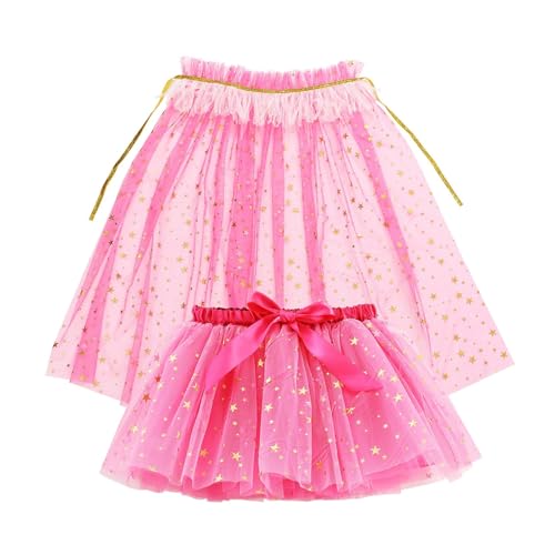 PLCPDM Kinderprinzessin Outfit Girls Tüll Kleid Elastischer Taillenrock & Sterndekor Schalkap Set Für Themenpartys PLCPDM Kinderprinzessin Outfit Girls Tüll Kleid Elastischer Taillenrock & Sterndekor Schalkap Set Für Themenpartys von PLCPDM